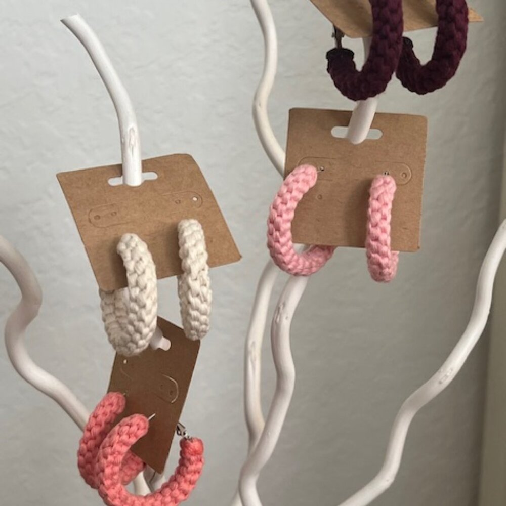 Macrame Hoop Earrings - NWOT Handmade - Set of 4